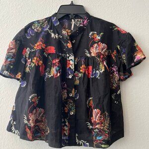 Free People XS/S Sweet Escape Tropical Floral Blouse Cropped Sleeves